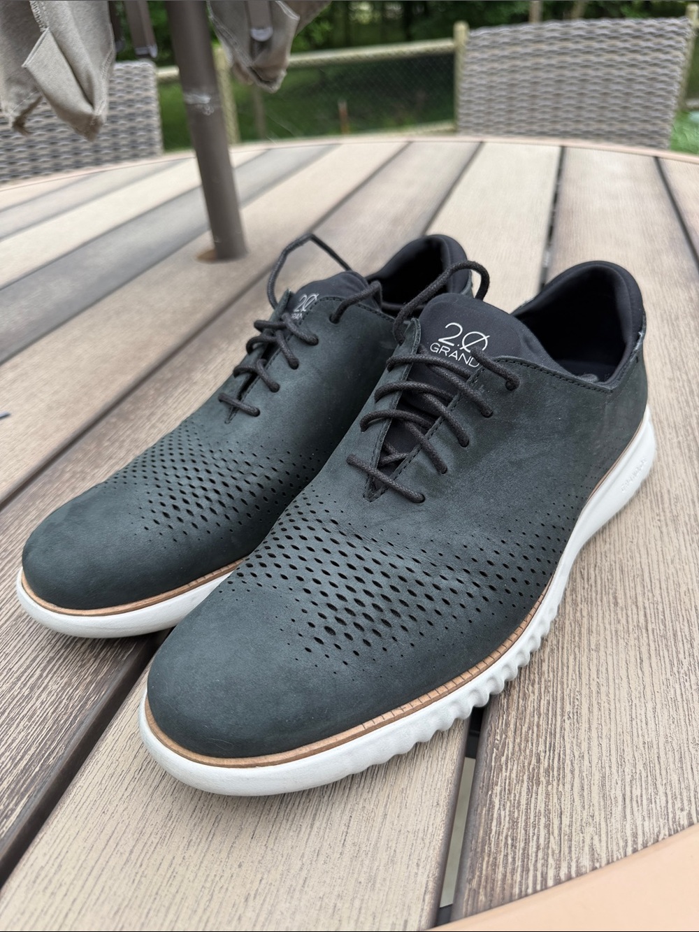 Mens Cole Haan Perforated GrandPro Zerogrand Lace-Up Oxfords Black Nubuck 11.5